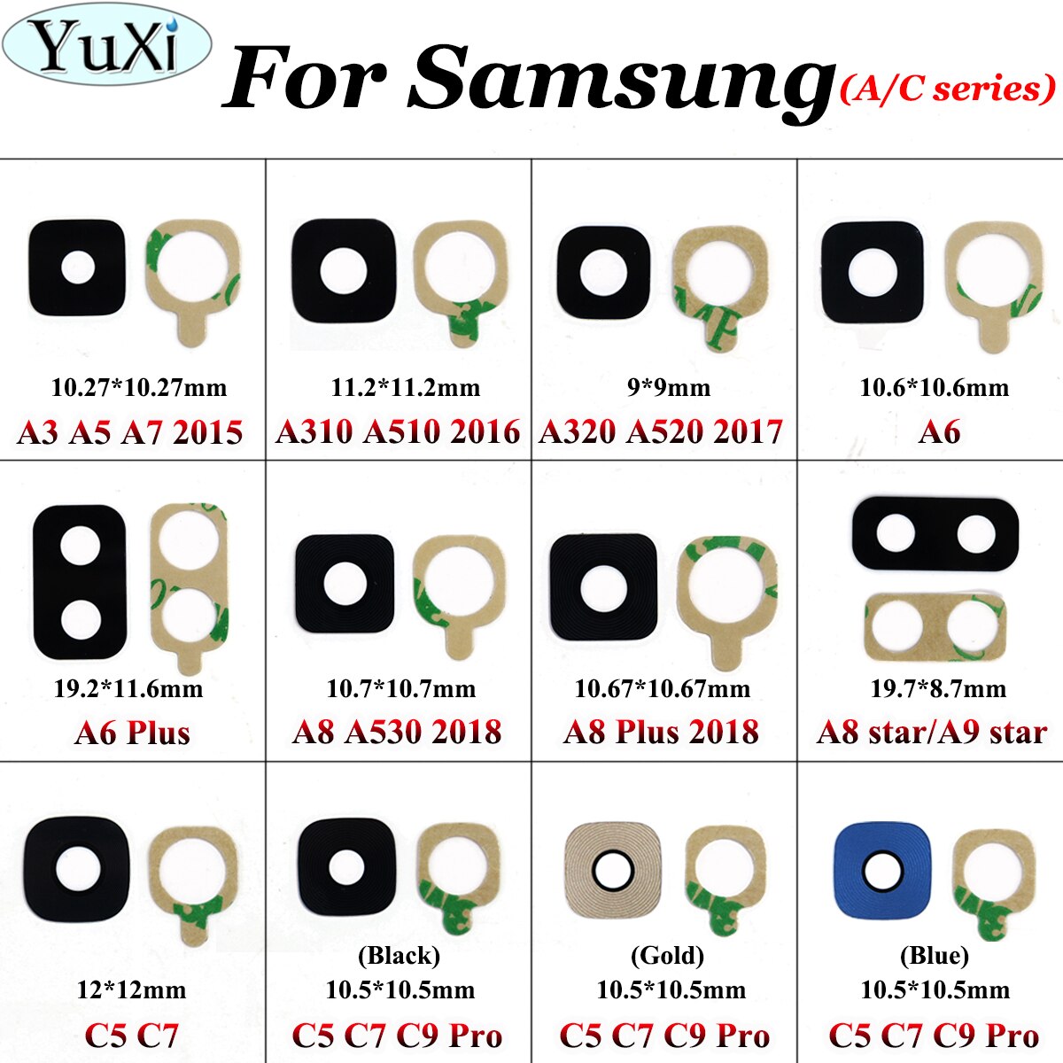 YuXi For Samsung Galaxy A3 A5 A7 A310 A6 A8 Plus 2015 2016 2017 2018 A8 A9 Star C5 C7 C9 Pro Back Camera Lens Ring Glass+Sticker