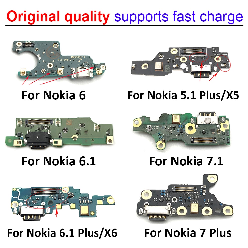 New For NOKIA X6 6.1 Plus USB Power Charge Charging Port Dock Connector Micro Board Flex Cable For Nokia 6 6.1 5.1 7 Plus X5 7.1