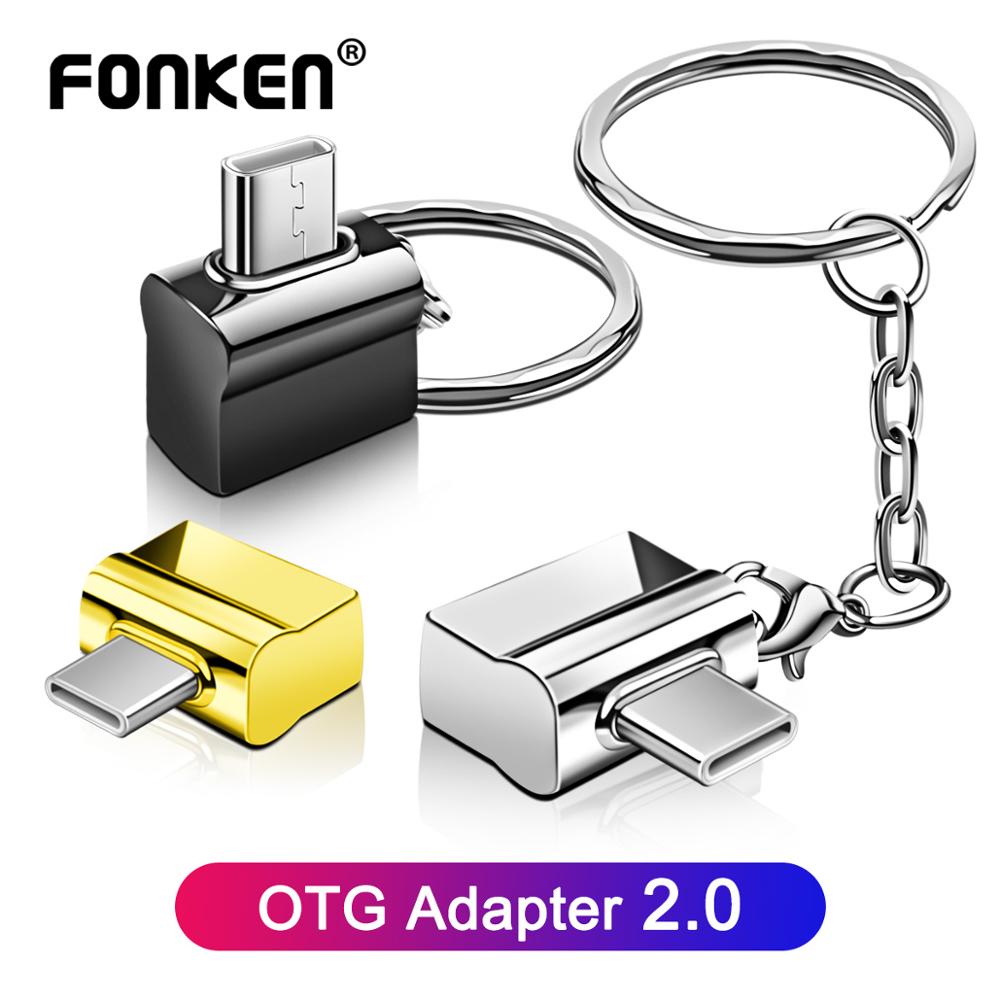 FONKEN USB Type C OTG Adapter Type-C To USB Converter for USB C PD Charger Mouse keyboard flash Disk Portable Keychain OTG Plug