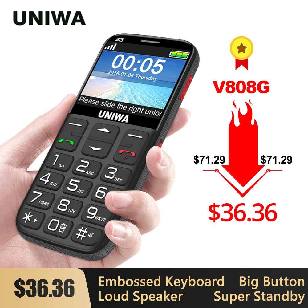 UNIWA V808G V171 Strong Torch Push-Button Loud Cellphone Big SOS 3G English Russian Keyboard 10 Days Standby 3G 2G Phone