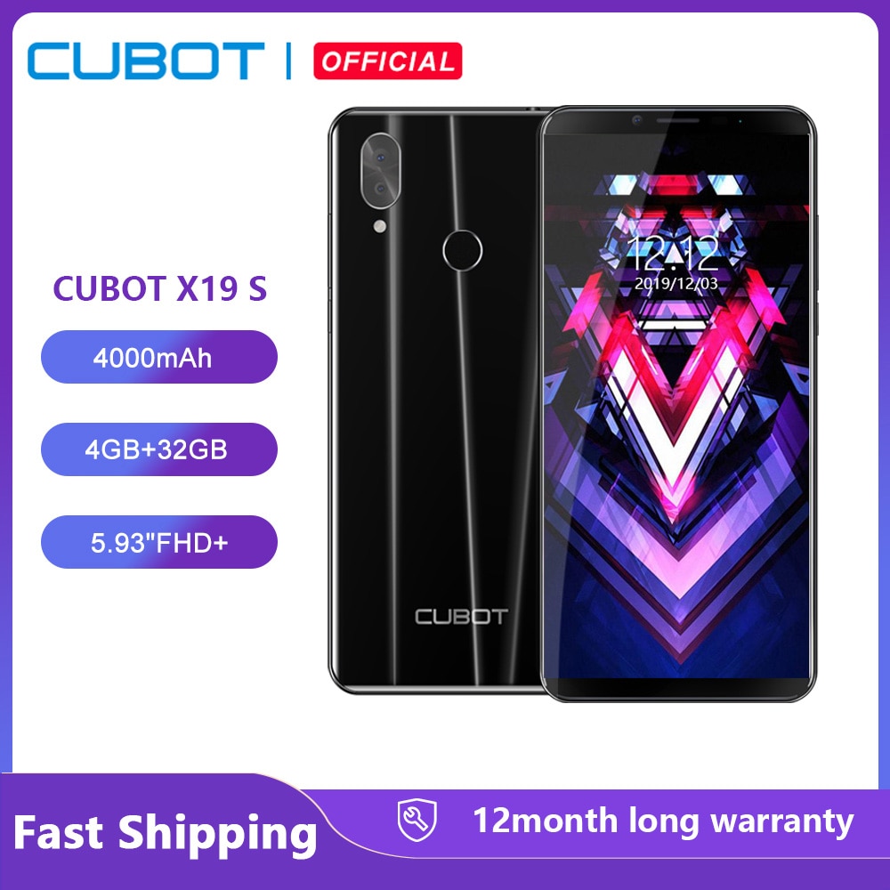 Cubot X19 S 4GB+32GB Smartphone 5.93" 2160*1080 FHD+ Helio P23 Octa-Core Dual Camera 16MP Face ID 4000mAh Big Battery 4G LTE