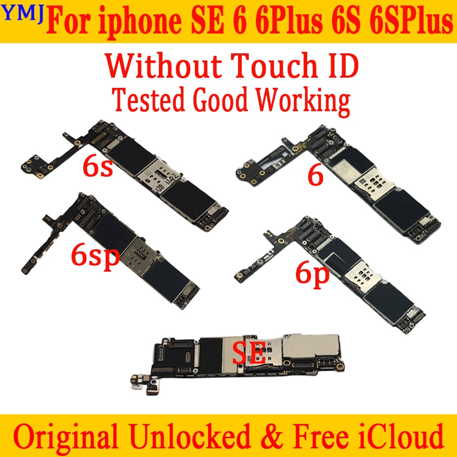 For iPhone 6 6p Original Factory Unlocked Motherboard For iphone SE 6 6 Plus 6S 6S Plus logic board mainboard Without Touch ID