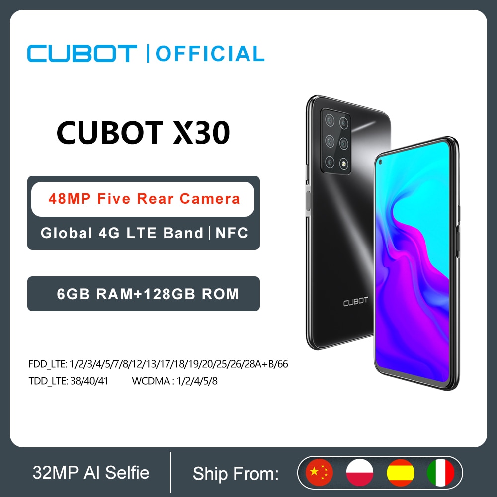 Cubot X30 Smartphone 6GB RAM+128GB ROM 48MP Five Camera 32MP Selfie NFC 6.4inch Fullview Display Global Version 4G LTE Cellphone