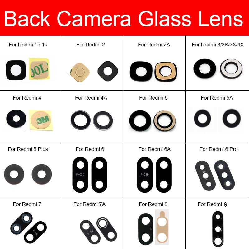 Back Camera Glass Lens With Sticker Glue For Xiaomi Redmi 1 1S 2 2A 3S 3X 4X 4A 5 5A 6 6A 7 7A 8A 8 9 Plus Pro Camera Lens Glass