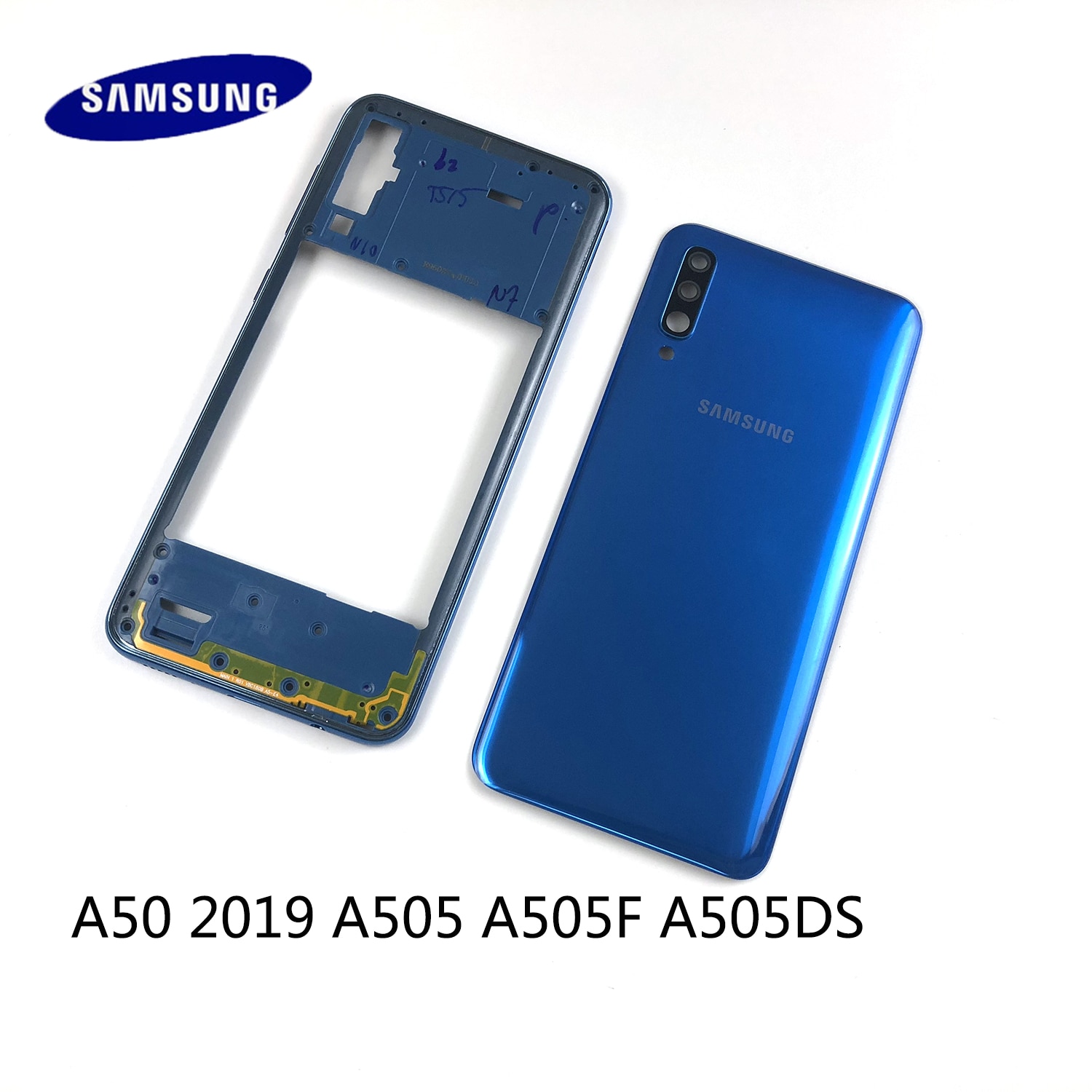 For Samsung Galaxy A50 2019 A505 A505F A505DS Housing Case Middle Frame Cover+ Battery Back Cover Rear Cover + Camera Lens Cover