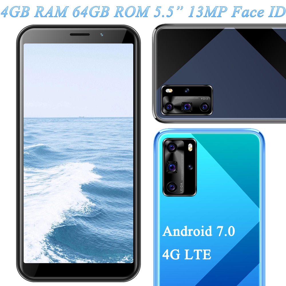 4G LTE Note 9 5MP+13MP Face ID 4G RAM 64G ROM Unlocked Global Smartphones Mobile Phones Front/Back Camera 5.5 inch Android 7.0