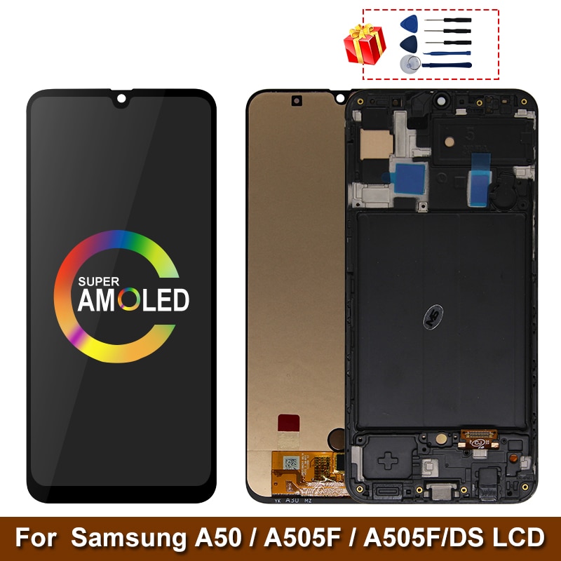 Super AMOLED For Samsung Galaxy A50 SM-A505FN/DS A505F/DS A505 LCD Display Touch Screen Digitizer With Frame For Samsung A50 lcd