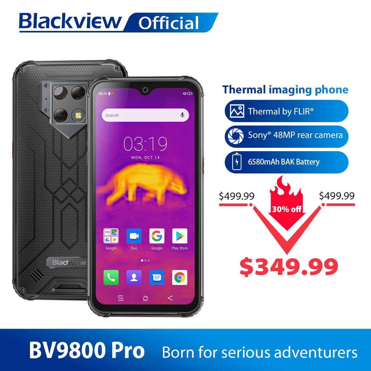 Blackview BV9800 Pro Global First Thermal imaging Smartphone Helio P70 Android 9.0 6GB+128GB Waterproof 6580mAh Mobile Phone