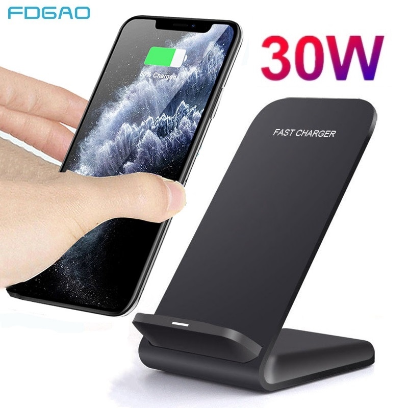 30W Qi Wireless Charger Stand For iPhone 12 11 Pro XS MAX XR X 8 Samsung S21 S20 S10 S9 Fast Charging Dock Station Phone Charger