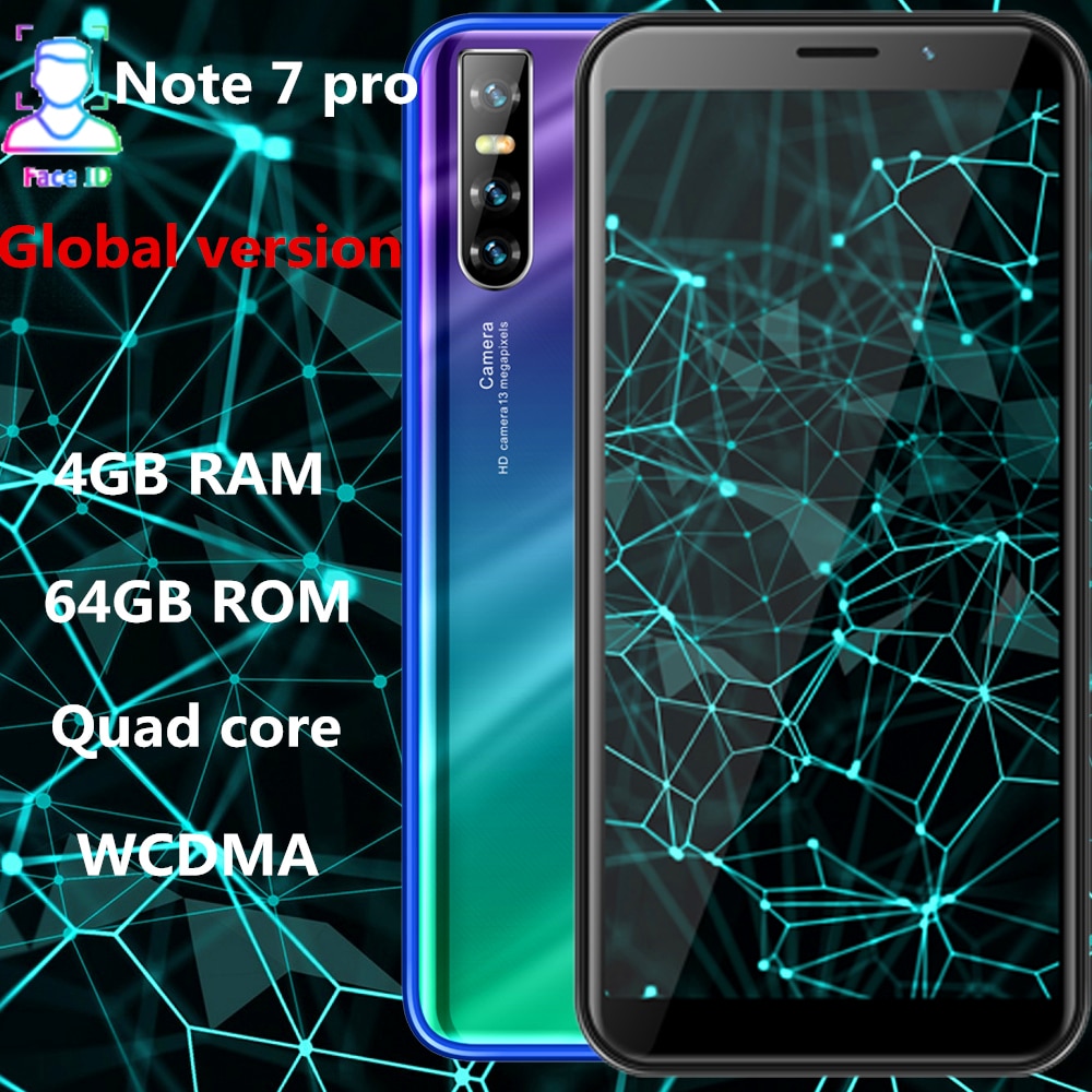 Note 7 Pro smartphones 4G RAM 64G ROM quad core 4G LTE 13mp Face ID unlocked android mobile phones cheap celulars Global Version