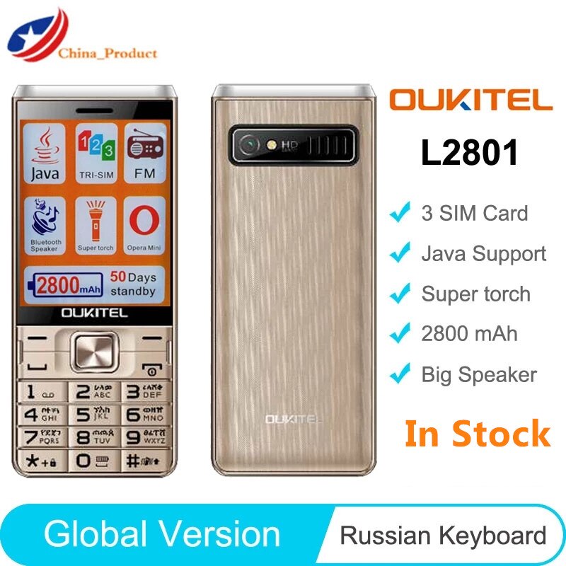 Oukitel L2801 Mobile Phone 3 SIM Cards Slot 2800mAh 0.3MP Bluetooth 3.0 64MB Cellphone Fashion Strong Flashlight Keyboard Phones