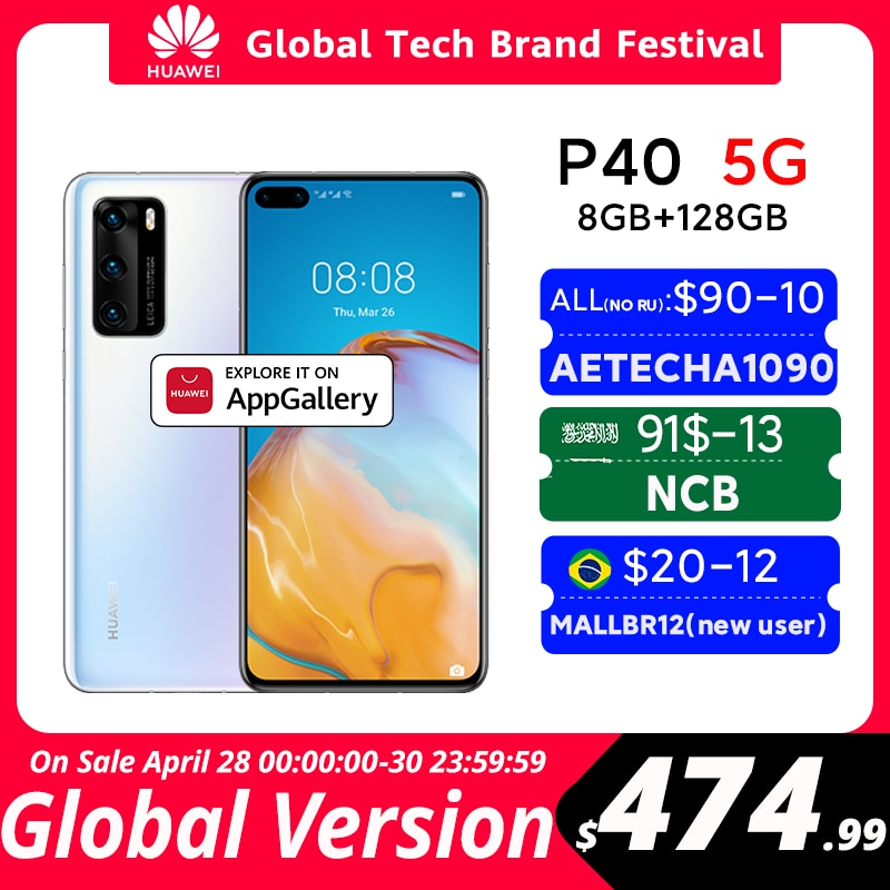 In Stock Global Version Huawei P40 5G Smartphone Kirin 990 8GB 128GB 50MP Ultra Version Camera 6.1 inch SuperCharge NFC