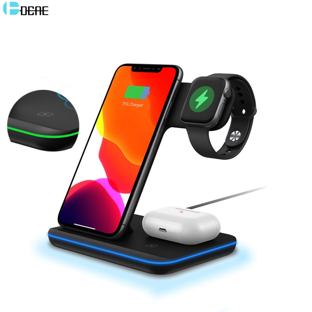 15W 3 in 1 Qi Wireless Charger Stand for iPhone 12 11 XS XR X 8 AirPods Pro Charging Dock Station For Apple Watch iWatch 6 5 4 3