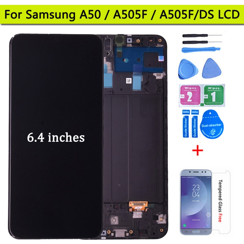 For Samsung Galaxy A50 SM-A505FN/DS A505F/DS A505 LCD Display Touch Screen Digitizer With Frame For Samsung A50 lcd