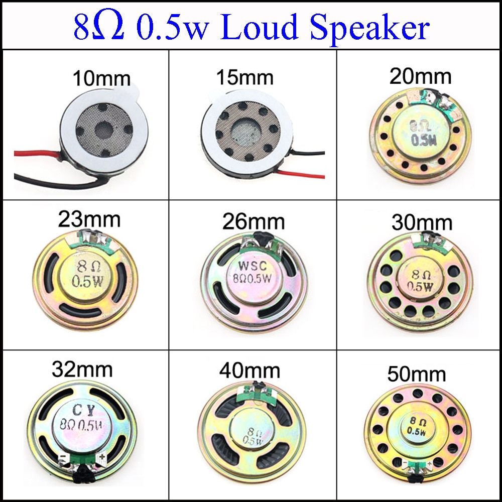 YuXi 8 Ohm 0.5W 10mm 15mm 20mm 23mm 26mm 30mm 32mm 40mm 50mm Diameter Loudspeaker Loud Speaker