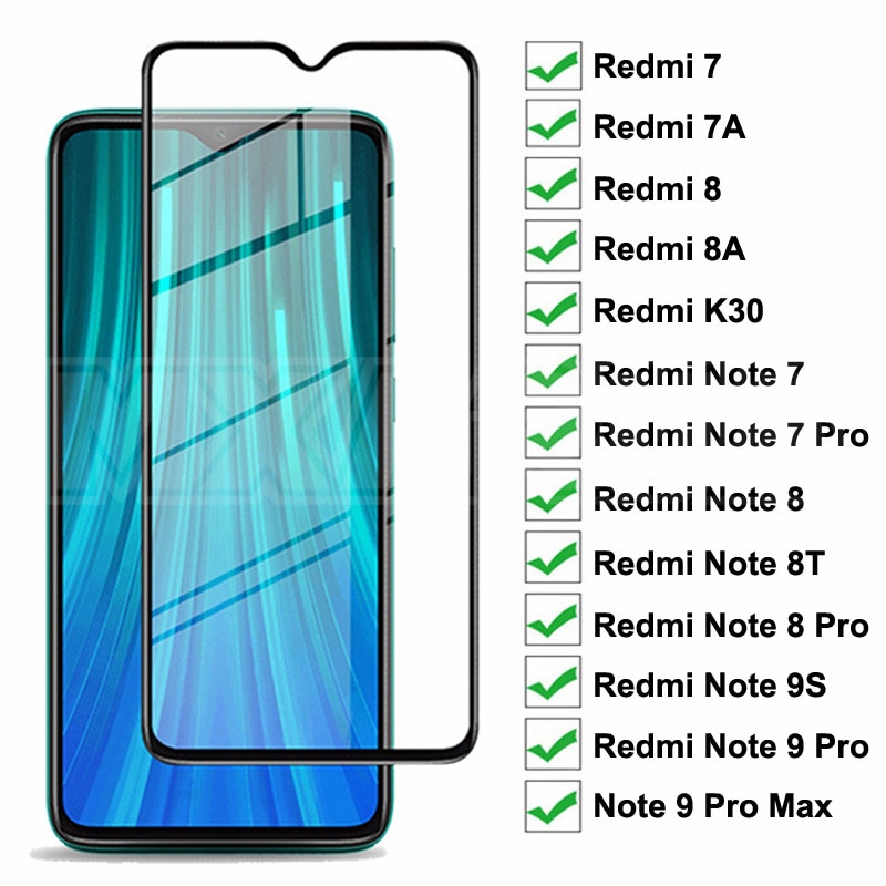 9D Full Protective Glass For Xiaomi Redmi 8 8A 7 7A K30 Tempered Screen Protector Redmi Note 7 8 8T 9S 9 Pro Max Glass Film Case