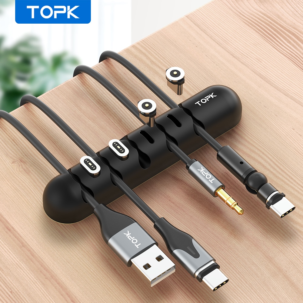 TOPK Cable Organizer & Magnetic Plug Box Silicone USB Cable Winder Flexible Cable Management Clips for Mouse Earphone Holder