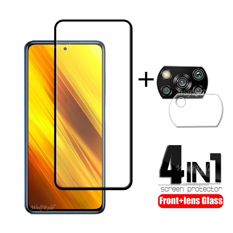 4-in-1 For Xiaomi Poco X3 Glass For Poco X3 Tempered Glass Protective Full Screen Protector For Poco F3 F2 Pro M3 X3 Lens Glass