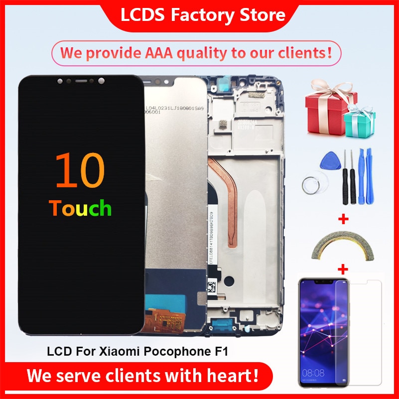 10-Touch AAA Quality LCD For Xiaomi Pocophone F1 LCD With Frame Display Screen For POCO F1 LCD Screen Display 6.18" 2246*1080