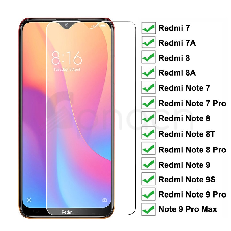 9H Tempered Glass For Xiaomi Redmi 8 8A 7 7A Screen Protector Glass Redmi Note 9S 8 8T 7 9 Pro Max Safety Protective Glass Film