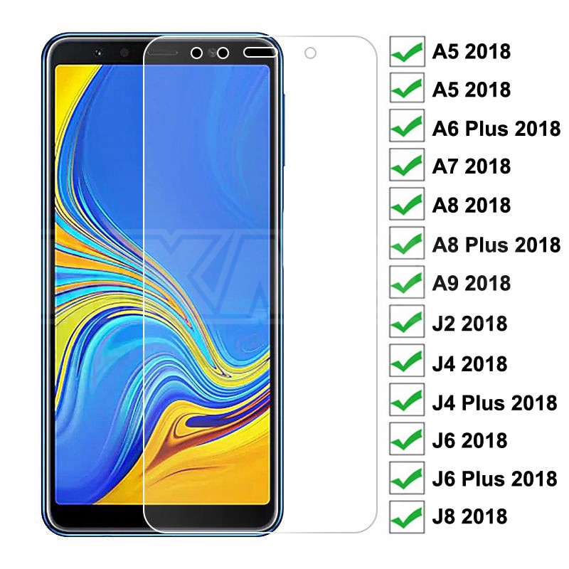 9H Tempered Glass on For Samsung Galaxy A5 A7 A9 J2 J8 2018 A6 A8 J4 J6 Plus 2018 Screen Protector Glass Film Case