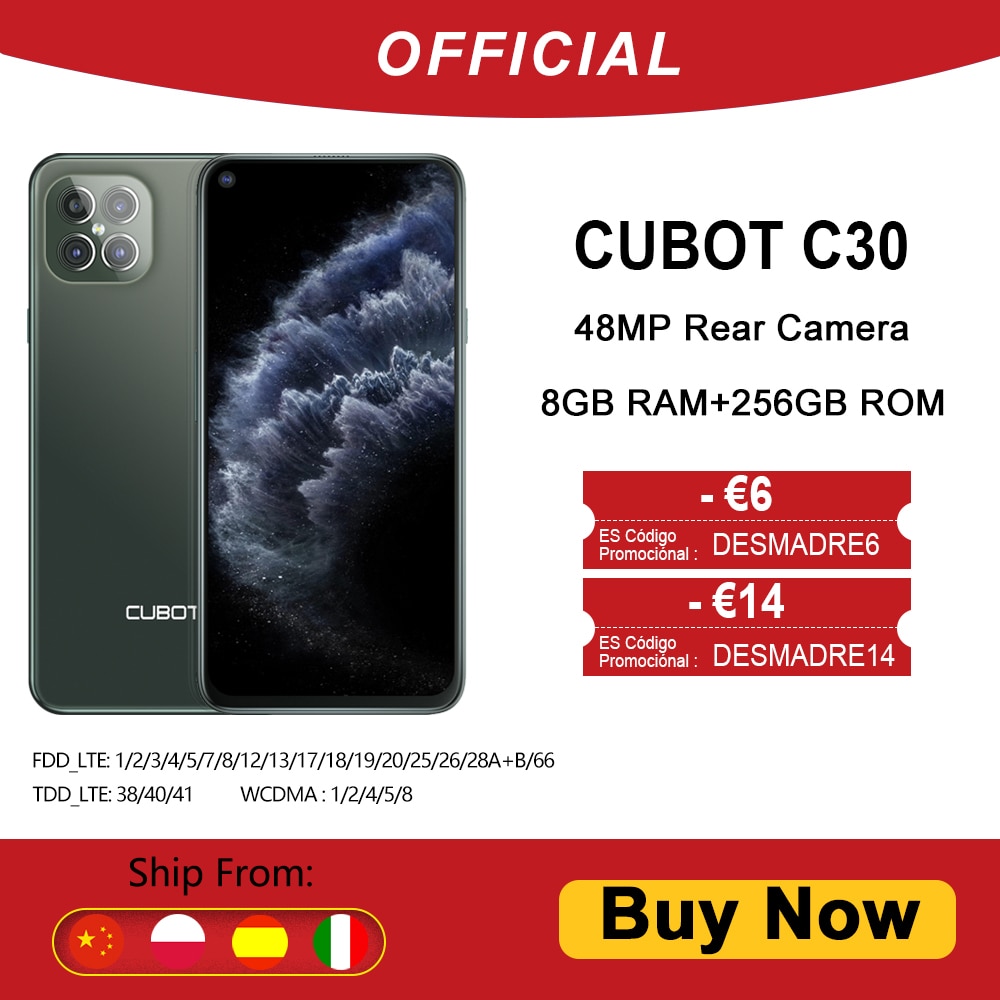 Cubot C30 48MP Quad AI Camera 8GB+256GB 32MP Selfie Smartphone Global 4G LTE Helio P60 NFC 6.4 Inch FHD+ 4200mAh Android 10