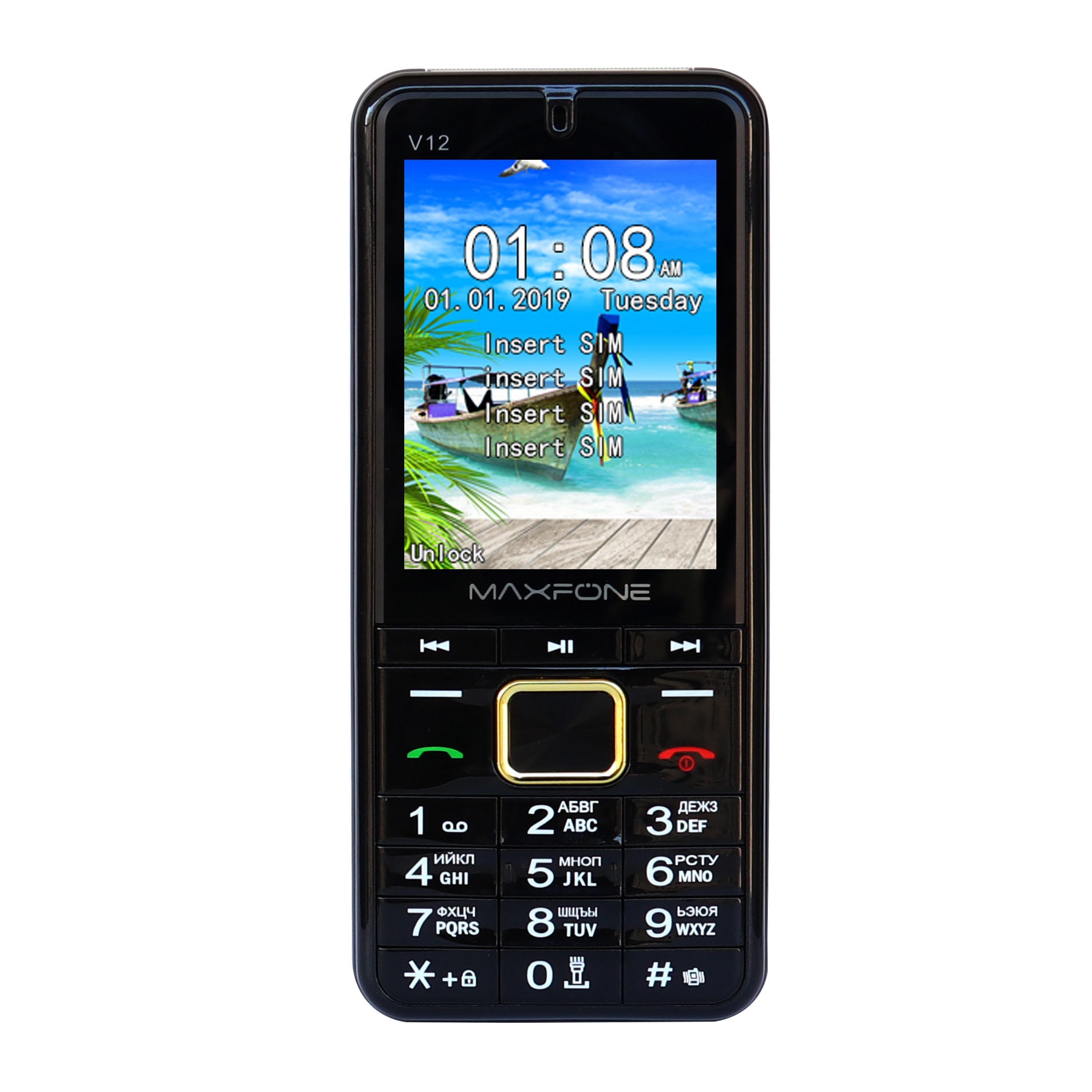GSM 4 SIM Cards Four Standby Portable Radio MP3 MP4 Camera Big Torch Recorder China Cheap Telephones Russian Keyboard