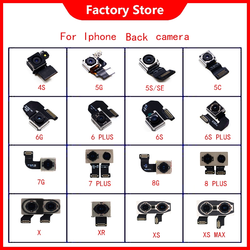 Original Camera For iphone 4S 5S 6 6s 7 8 Plus Back Camera Rear Main Lens Flex Cable Camera For iphone X XR XS MAX 11 PRO Camera