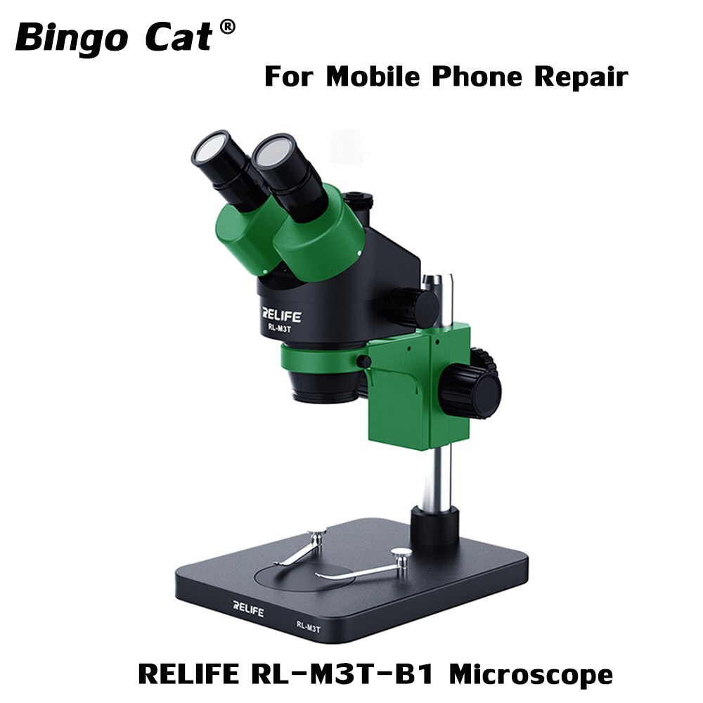 RELIFE RL-M3T-B1 Trinocular Stereo Microscope 7X-45X Zoom HDMI Industry Microscope Camera LED Light Phone Repair Microscope