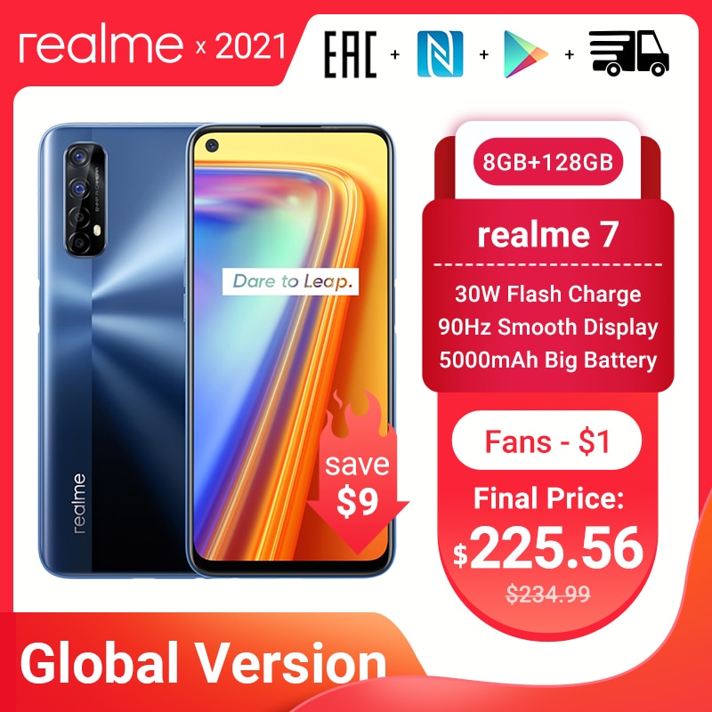 Realme 7 Global Version Smartphones 8GB RAM 128GB ROM 30W Fast Charge 48MP Quad Cameras Helio G95 5000mAh Battery Gaming Phone