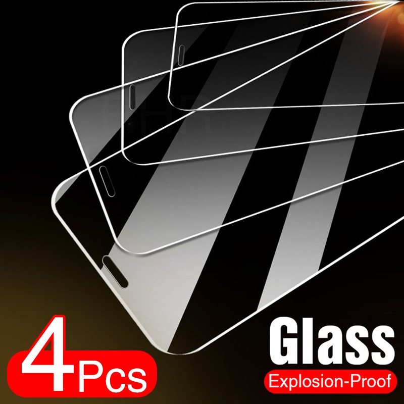 4Pcs Tempered Glass For iPhone 11 12 Pro XS Max X XR Full Cover Screen Protector For iPhone 7 8 6 Plus SE 2020 Protective Glass