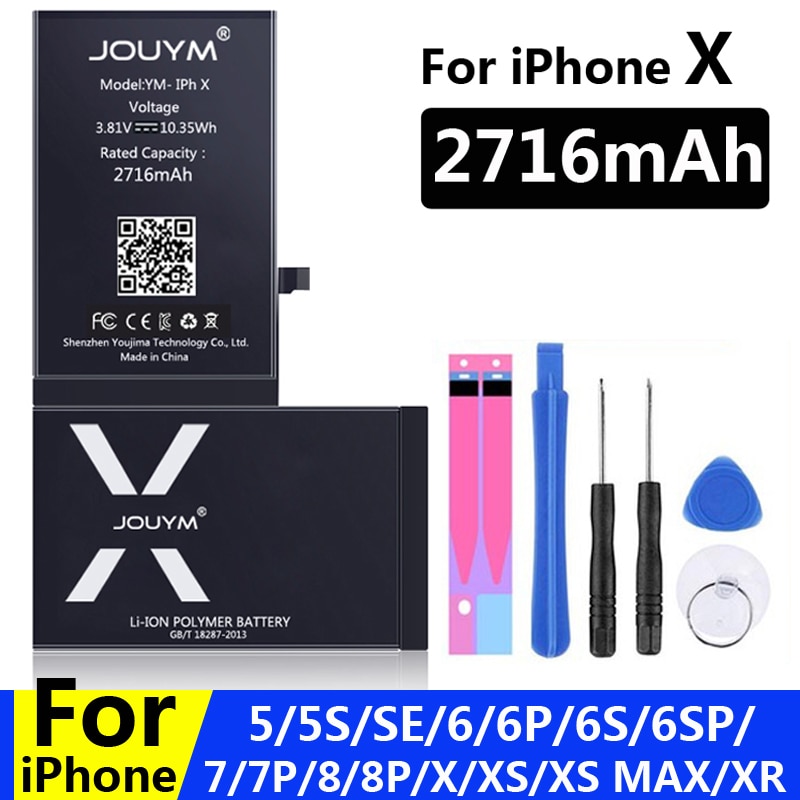 JOUYM Battery For iPhone 6s 6 s 5s 5 SE 7 8 Plus Original High Capacity Bateria Replacement Batterie For iPhone X Xs Max Xr 7P 8