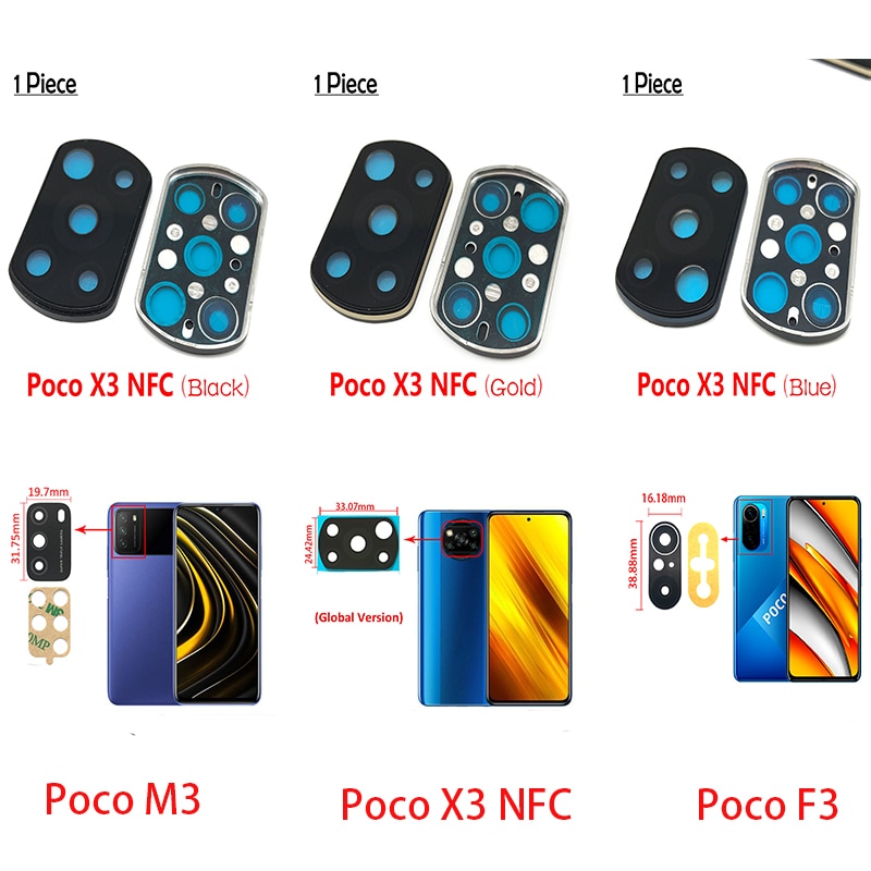 For Xiaomi Poco M3 X2 F2 Pro F3 Real Back Camera Glass Lens With Glue Adhesive Sicker + Frame Holder For Xiaomi Poco X3 NFC F1