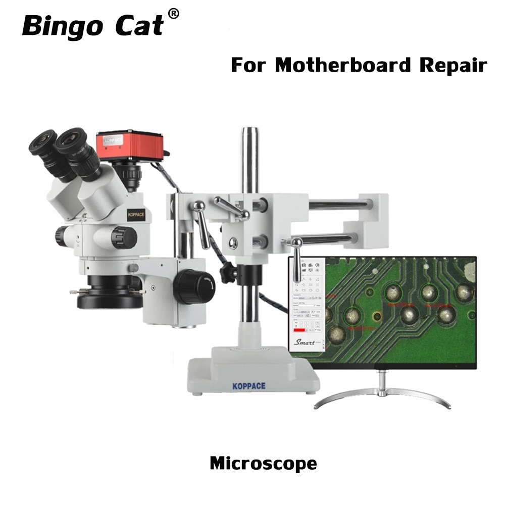 KOPPACE 4K HD Stereo Measurement Microscope 3.5X-180X 4K Pictures and Videos Dual arm Bracket Electron Microscope