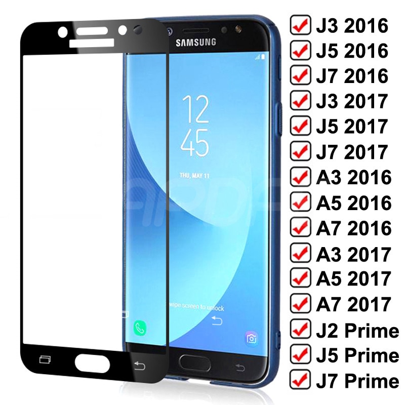 99D Tempered Glass on For Samsung Galaxy J3 J5 J7 A3 A5 A7 2016 2017 J2 J4 J7 Core J5 Prime S7 Screen Protector Glass Film Case