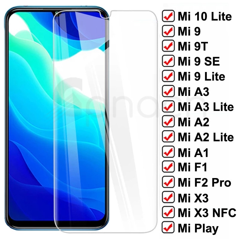 HD Tempered Glass For Xiaomi Mi 9 10 A3 A2 Lite Protective Glass Xiaomi Mi 9 SE 9T Pro A1 F1 F2 Pro X3 NFC Screen Protector Film