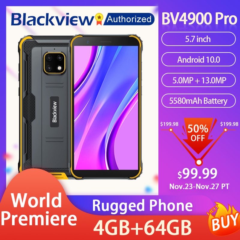 Blackview BV4900 Pro IP68 Waterproof Rugged Smartphone 5.7'' Screen Android 10 Octa Core 4GB RAM 64GB ROM Mobile NFC 5580mAh