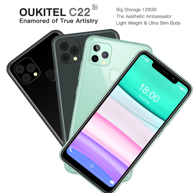 2021 5G OUKITEL C22 Smartphone Celular Phone Triple Camera Light Weight 2.5D Glass Back 4GB RAM 128GB ROM 2.0Ghz