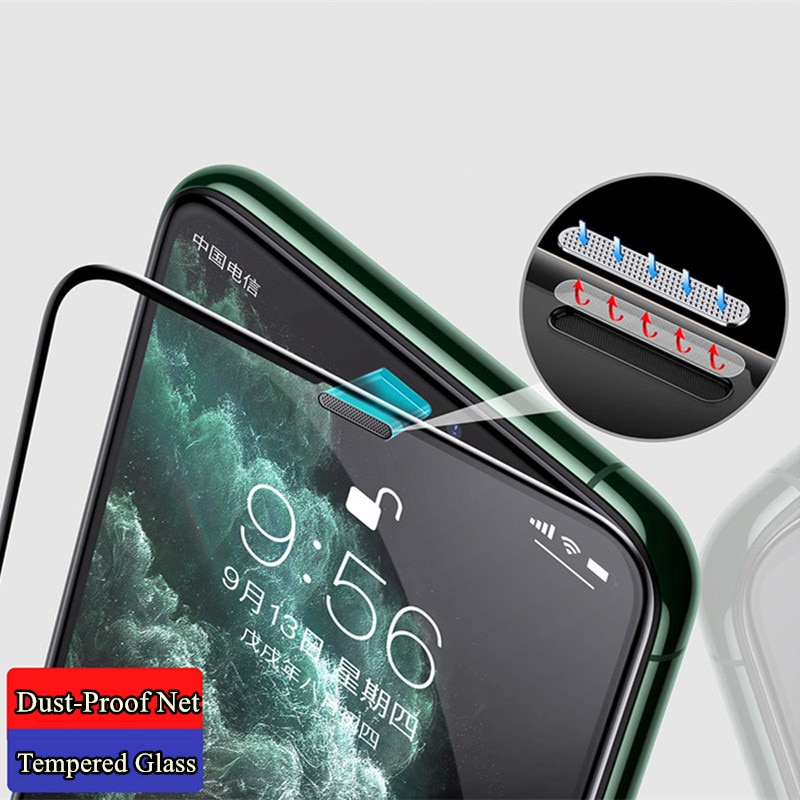 2021 New Alloy Dust Net Glass For iphone 12 11 Pro X XS MAX XR Tempered Glass on iPhone 12 Pro 11 12 mini Screen Protector Film