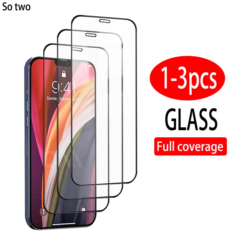 3PCS Full Cover Protective Tempered glass on For iPhone 12 11 Pro X XR XS MAX screen protector For iPhone 6 6s 7 8 plus film