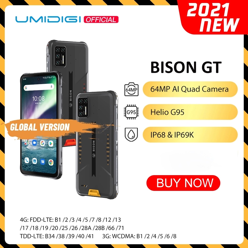 UMIDIGI BISON GT Waterproof IP68/IP69K Helio G95 Rugged Phone 64MP AI Quad Camera 8GB+128GB 6.67" FHD+ 33W Charger Smartphone