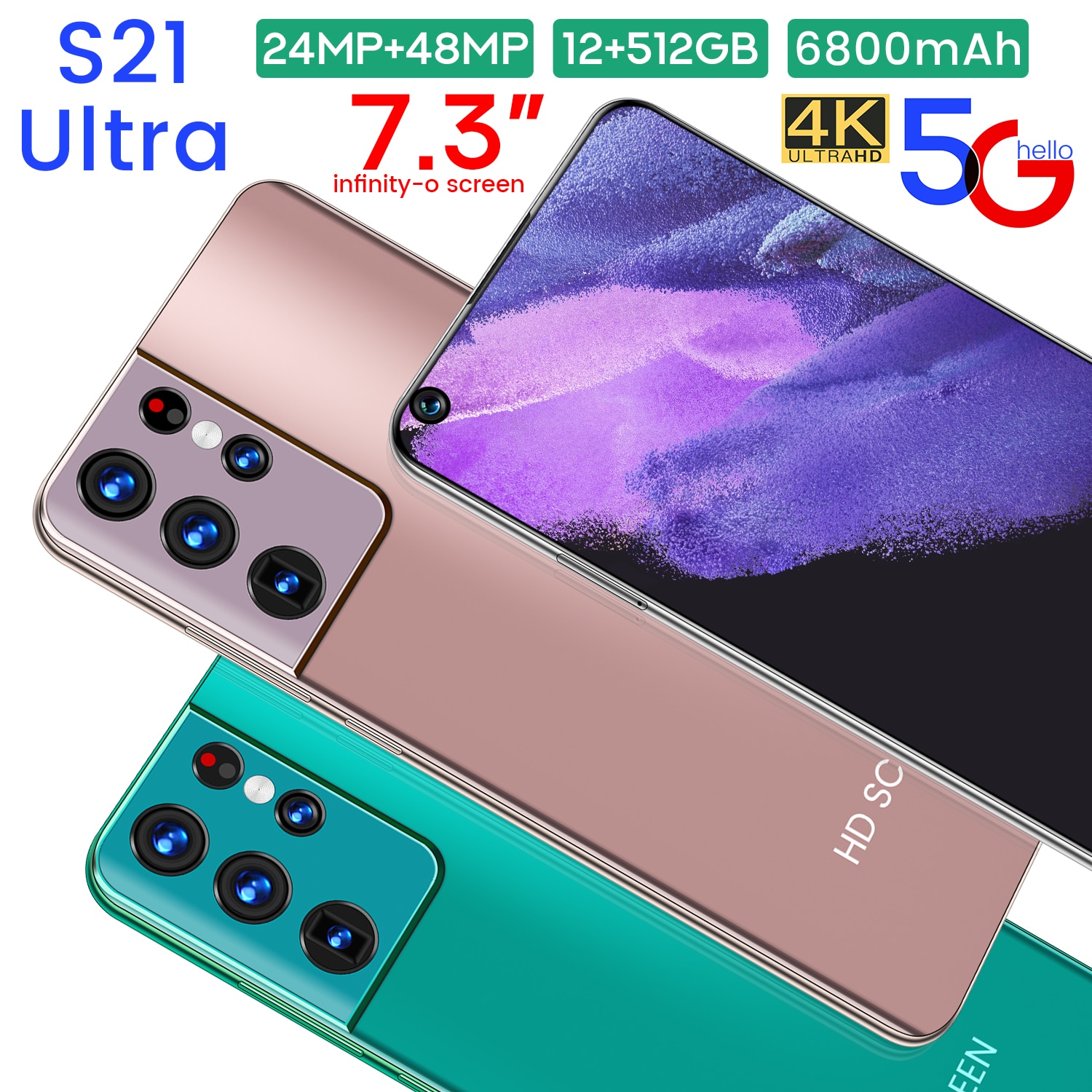 Newest Samsug 5G S21 Ultra Global Version 12GB 512GB Android 10 6800mAh 7.3Inch Smartphone Dual SIM Card Mobile Phone GPS WiFi