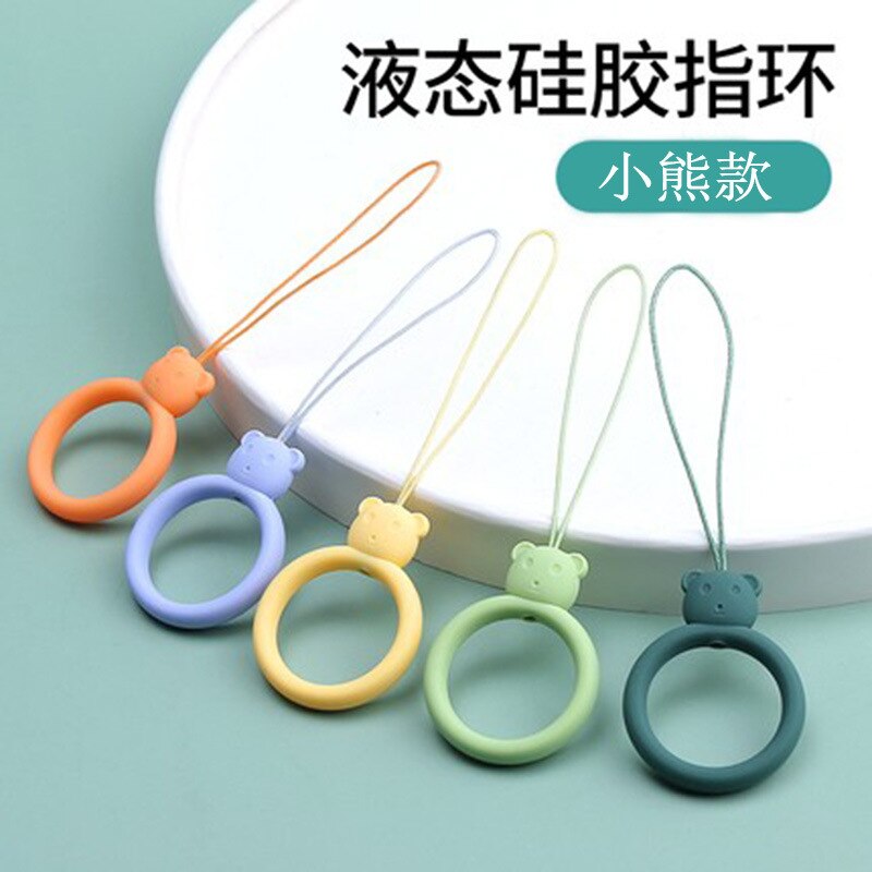 Silicone ring lanyard cartoon bear liquid mobile phone lanyard earphone sleeve U disk short pendant warm hand treasure lanyard