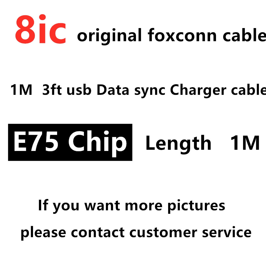 100Pcs/lot Original from Foxconn 8ic 1M/3FT 2m/6FT E75 Chip USB Data Cable Charger For 5 5S 6 6s 7 7plus 8 8pl X With New box