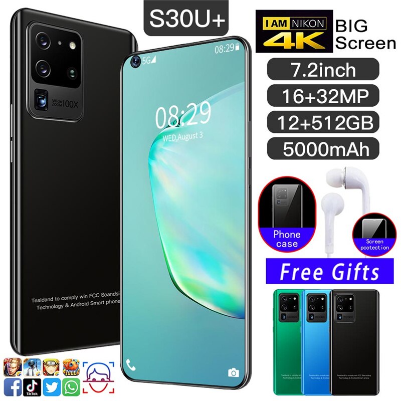 2021 7.2 Inch 4G 5G Ultra Mobile Phones Galay S30 Pro 5000mAh Android 10.0 12GB 512GB Dual SIM Touch Screen Featured Smart Phone