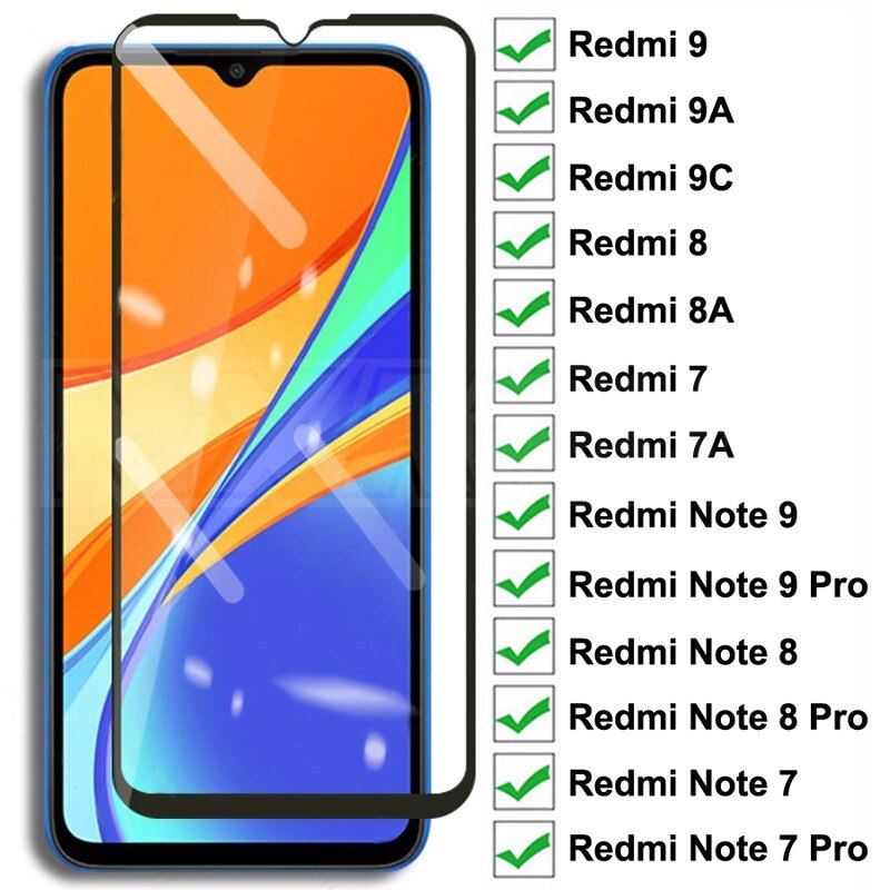 9D Tempered Glass For Xiaomi Redmi 9 9A 9C 8 8A 7 7A Screen Protector Glass Redmi 10X Note 8 8T 7 9S 9 Pro Max Protective Glass