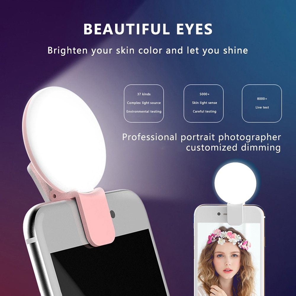 Selfie Lights Mobile Phone Lens Portable Mini Selfie Ring Light Clip LED Selfie Lamp For Samsung For Xiaomi Huawei USB Charging