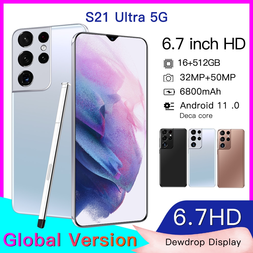 Newest Global Version Samsug S21Ultra 5G 12GB 512GB 6.7Inch Android11 Smartphone 6800mAh Full Screen Deca Core LTE Network Phone