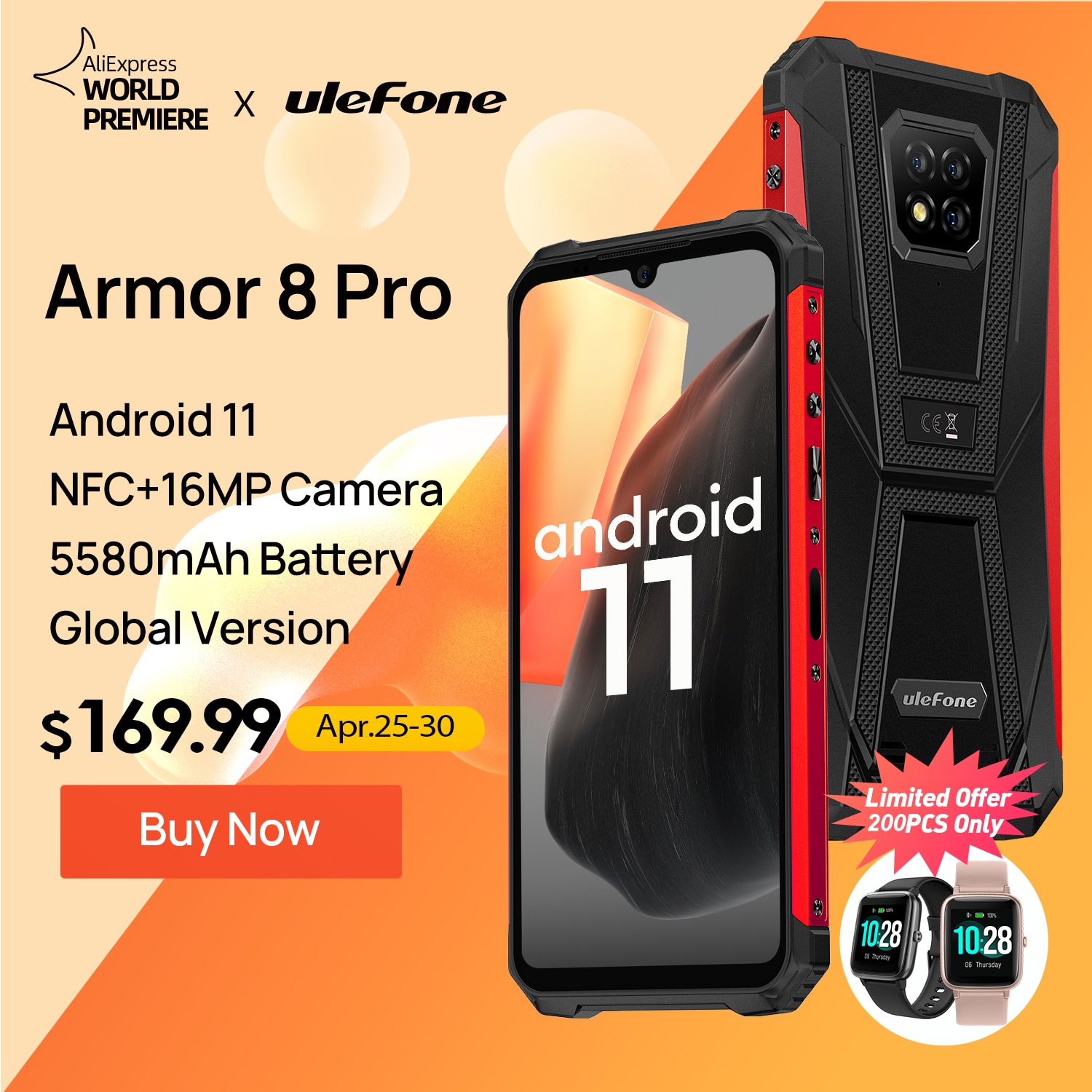 Ulefone Armor 8 Pro Android 11 Rugged Smartphone 6GB+128GB NFC/IP68/ Smartphone 5580mAh Waterproof Mobile Phone