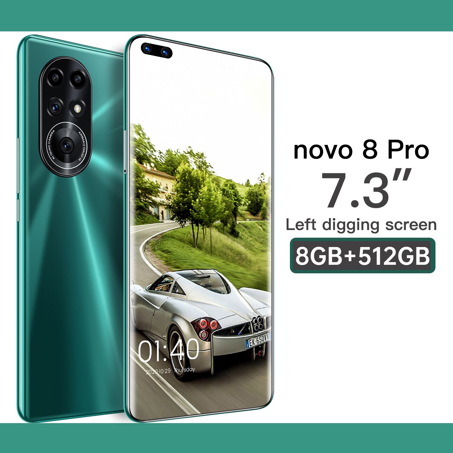 7.3 inch curved screen 12+512G smartphone novo8Pro 32+64MP fingerprint unlocking face recognition 6800mAh battery LTE 3G+4G